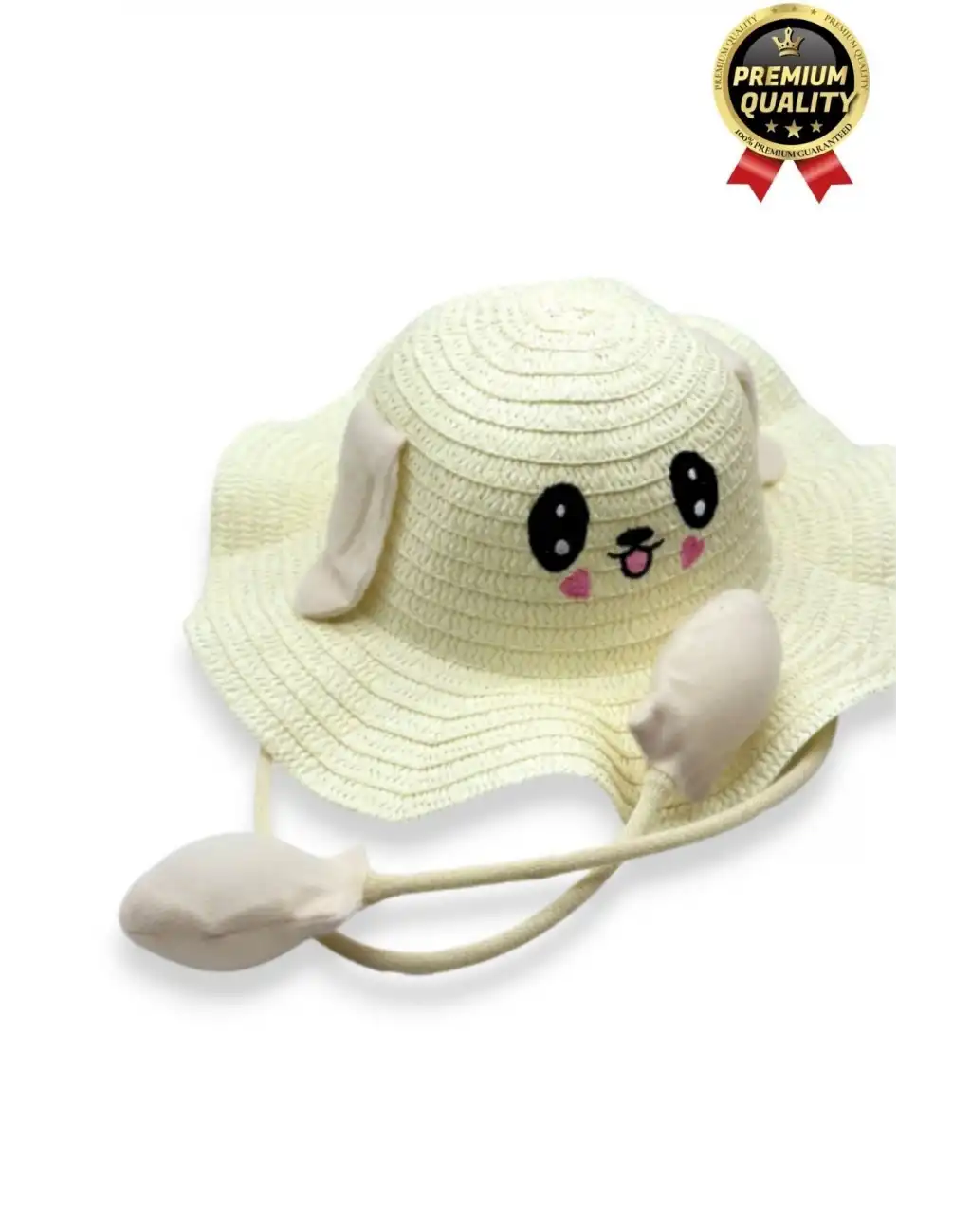 Özel Tasarım Organik Hasır Güneş Koruyuculu 2-10 Yaş Hareket Eden Oynar Kulaklı Yazlık Çocuk Şapka