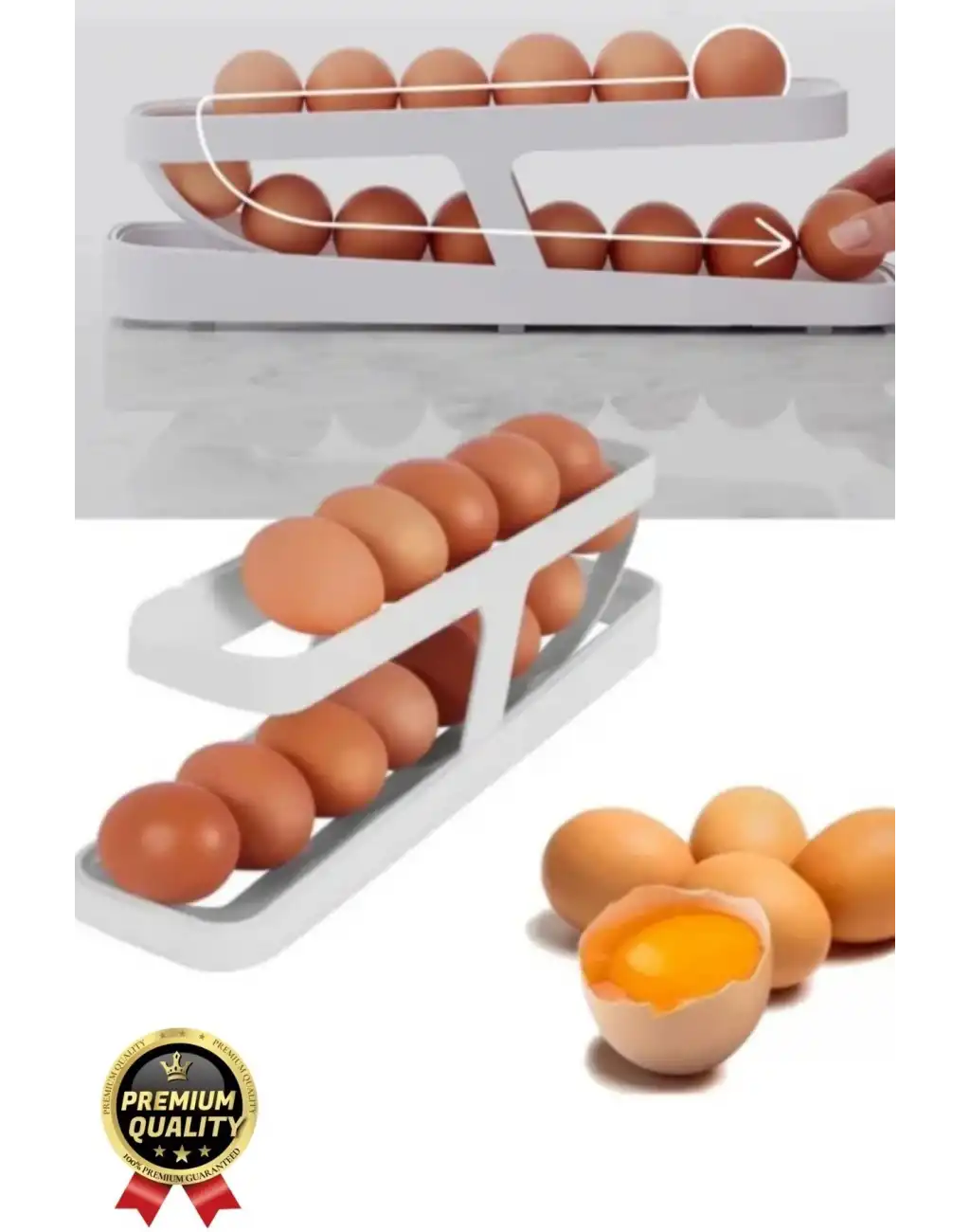 Premium Yer Tasarruflu Saklama Kabı Organizeri Plastik 2 Katlı Otomatik Buzdolabı Yumurta Standı