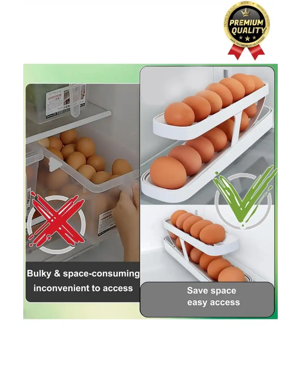 Premium Yer Tasarruflu Saklama Kabı Organizeri Plastik 2 Katlı Otomatik Buzdolabı Yumurta Standı