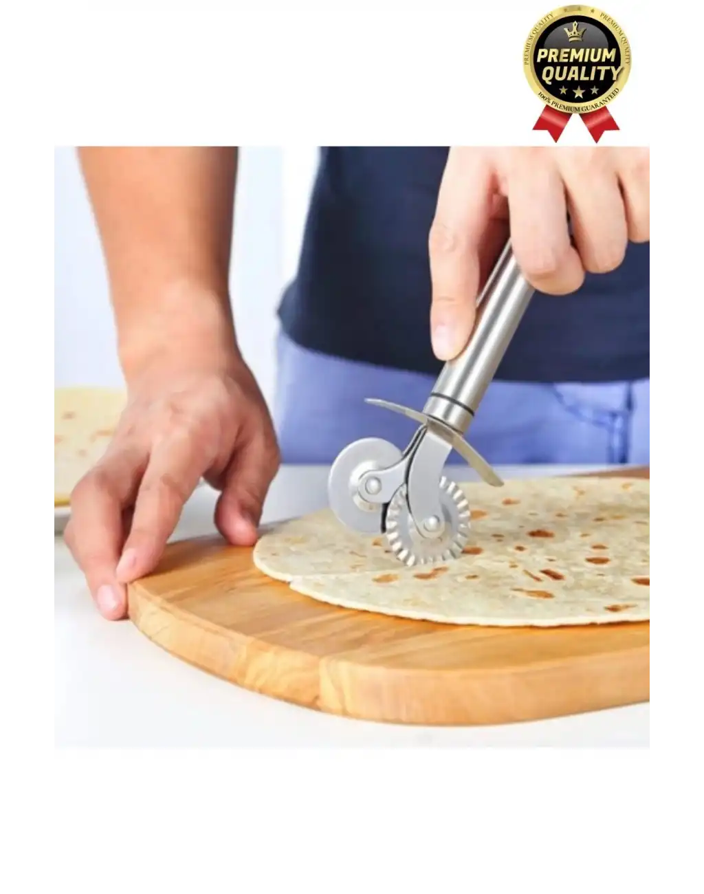 Premium Seri Paslanmaz Çelik Keskin Şekillendirici Kesici Çift Başlıklı Pizza Mantı Hamur Bıçağı