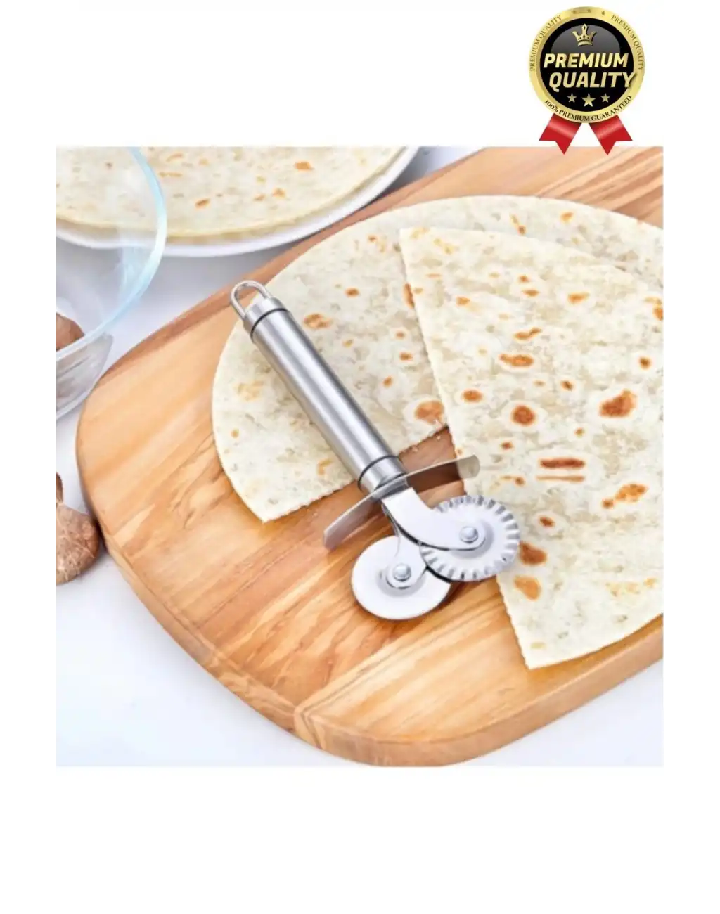 Premium Seri Paslanmaz Çelik Keskin Şekillendirici Kesici Çift Başlıklı Pizza Mantı Hamur Bıçağı