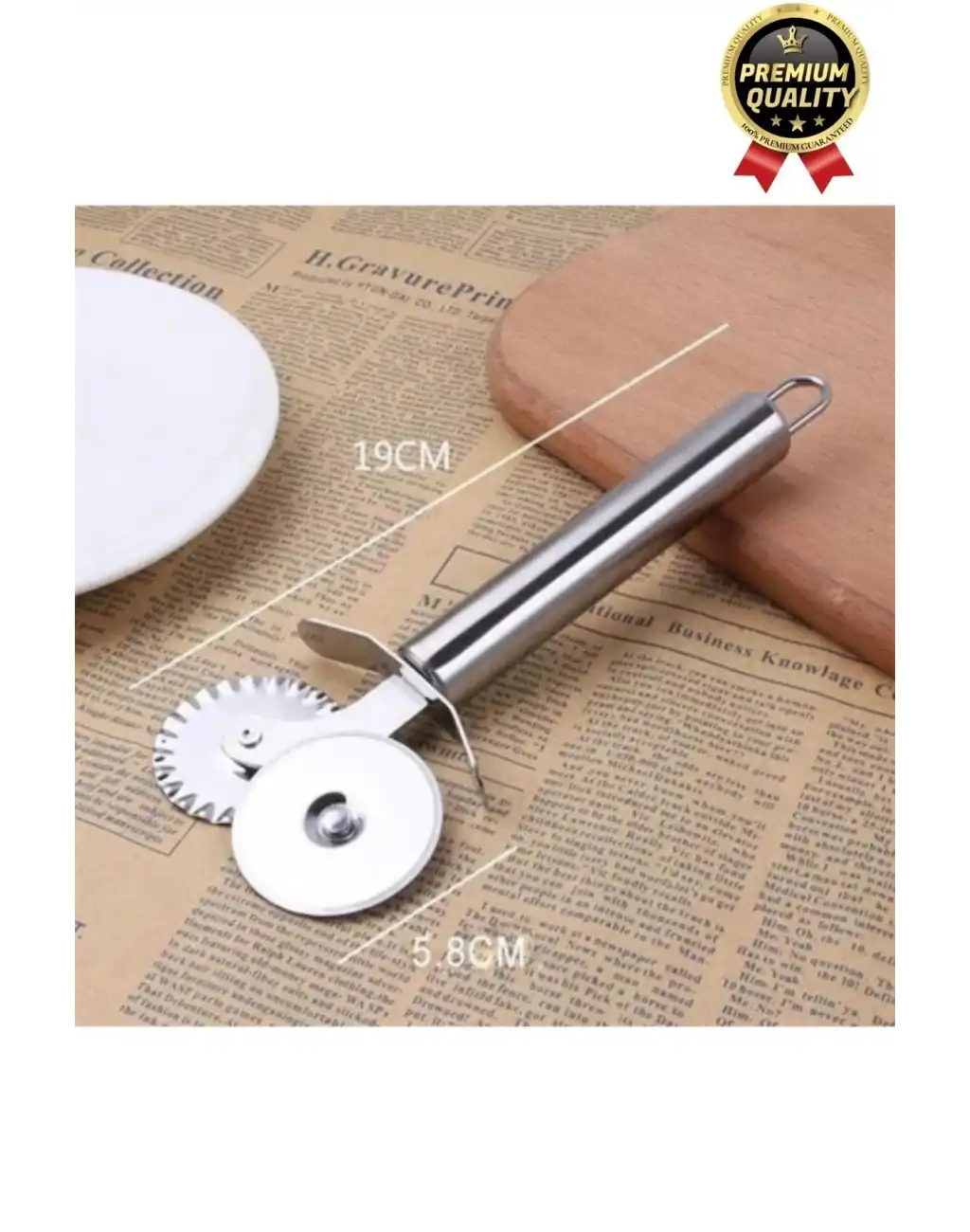 Premium Seri Paslanmaz Çelik Keskin Şekillendirici Kesici Çift Başlıklı Pizza Mantı Hamur Bıçağı