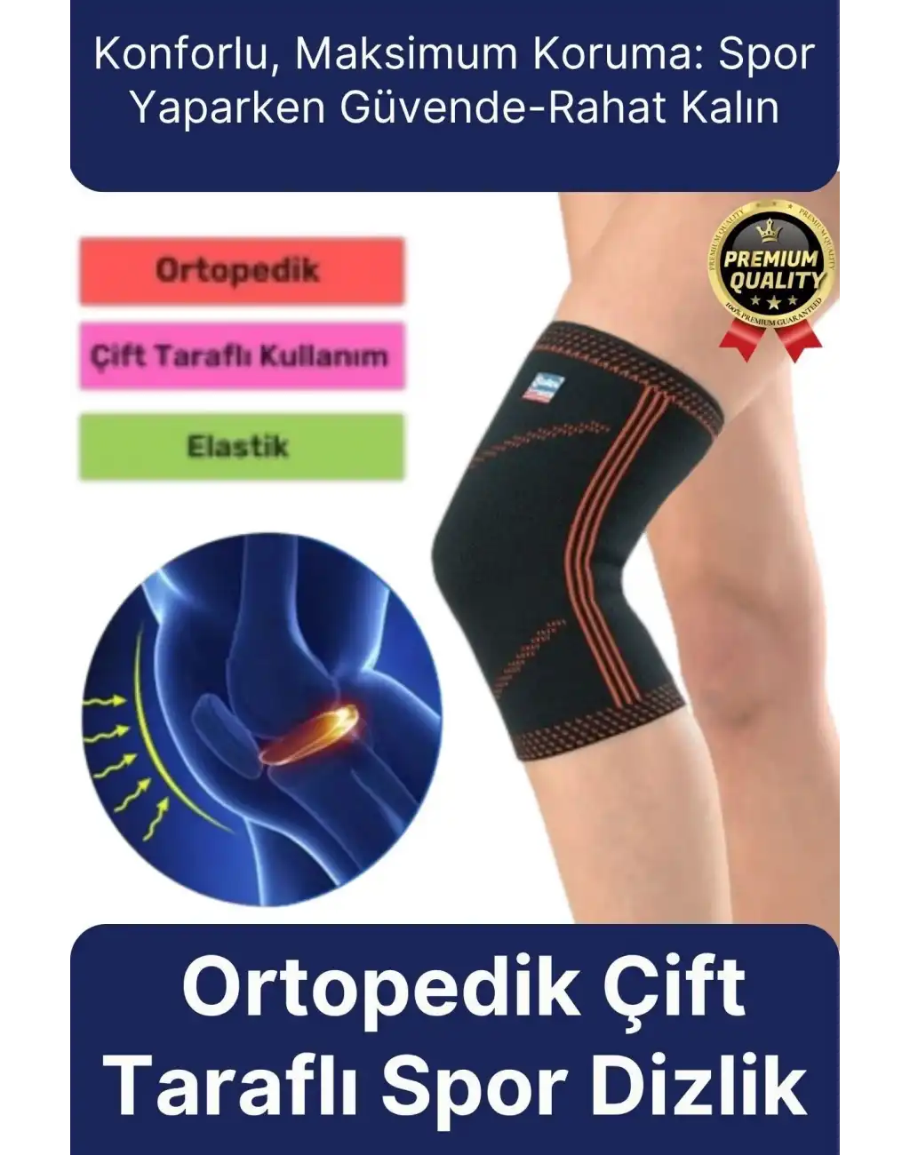 Premium Seri Konforlu Maksimum Koruma Ortopedik Çift Taraflı Elastik Örme Likralı Spor Dizlik Unisex