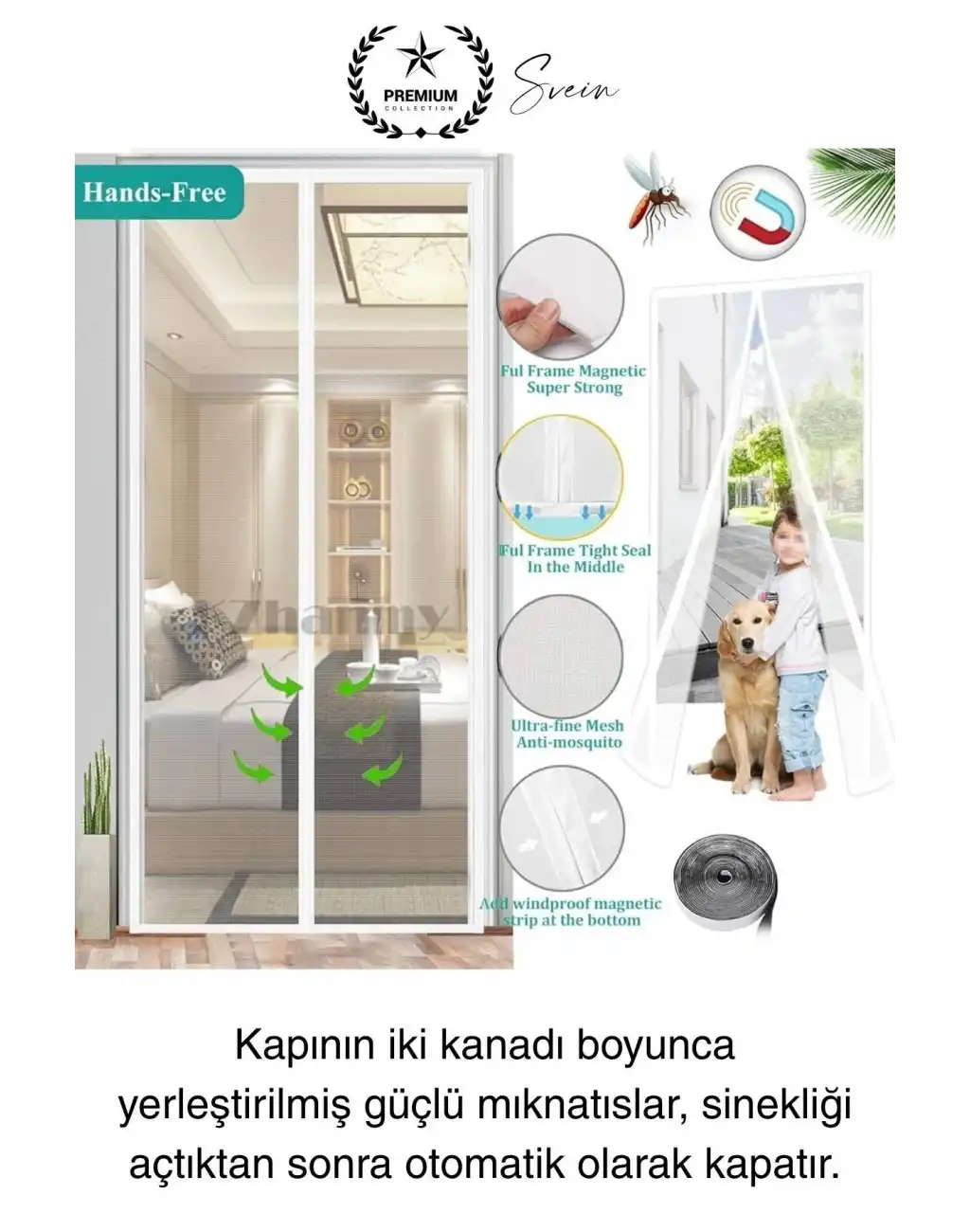 Dayanıklı Mıknatıslı Kapı Sinekliği 60x210 cm Tül Haşere Böcek Sivrisinek Geçirmez Manyetik Beyaz