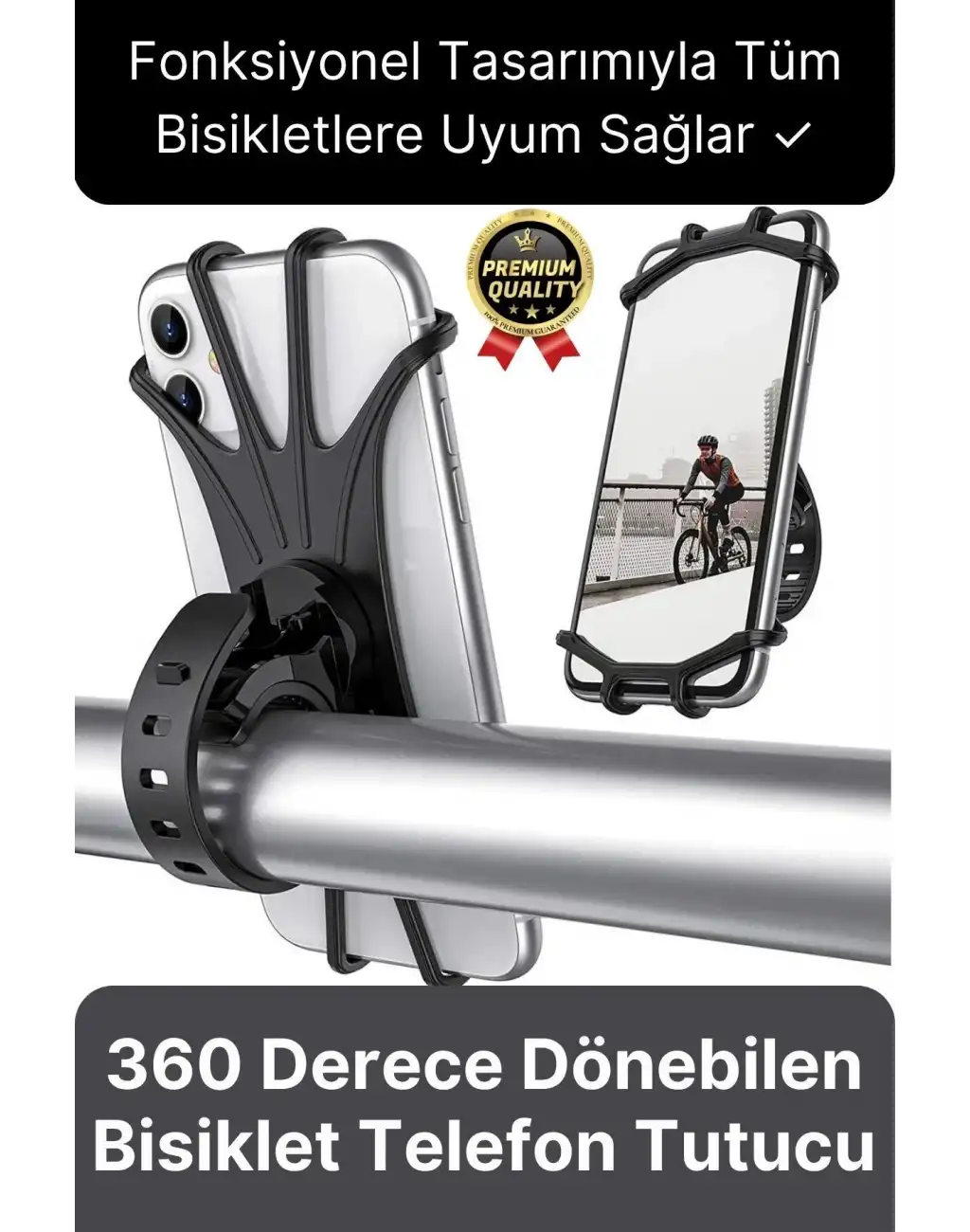 Premium Sök Çıkar 360 Derece Dönebilen Ayarlanabilir Bisiklet Motosiklet Scooter Telefon Tutucu
