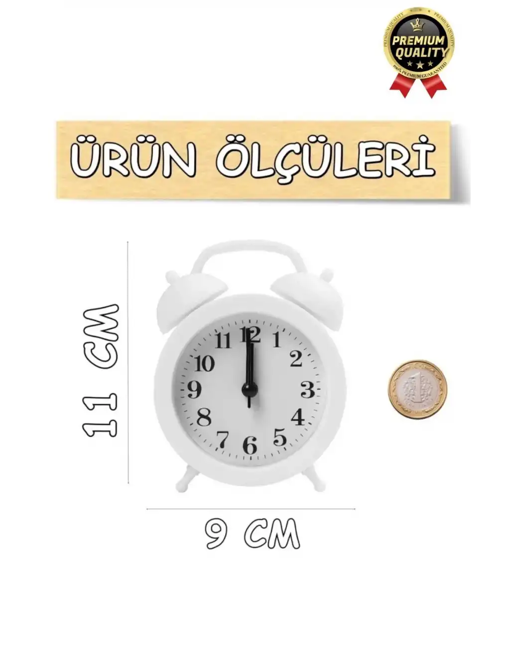 Premium Kalite Dekoratif Pilli Yüksek Sesli Alarmlı Çift Çan Formlu Masaüstü Mini Analog Çalar Saat