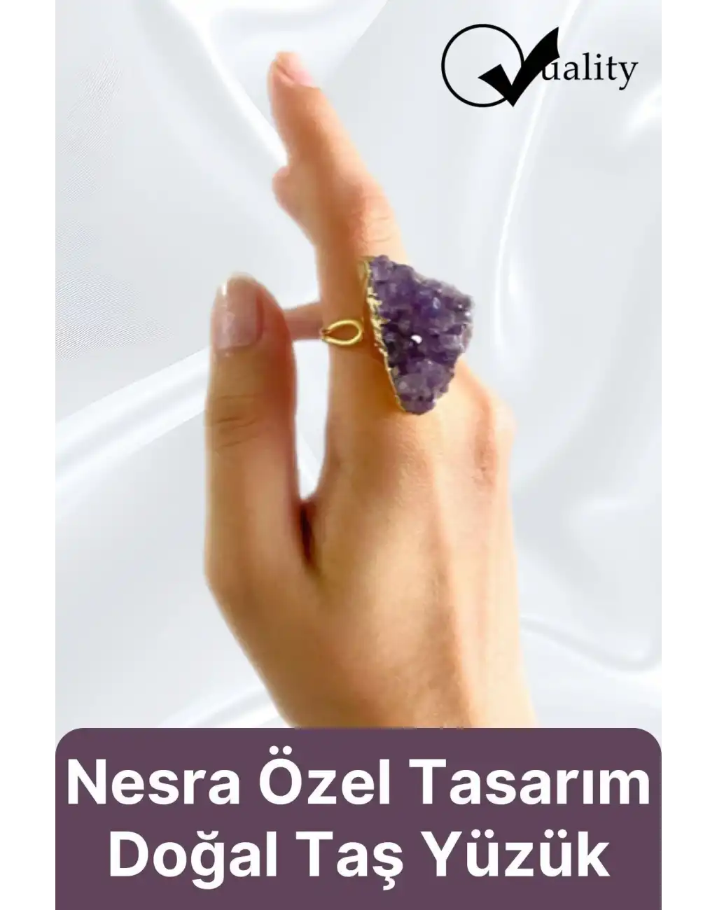 Özel Üretim Altın Pirinç Kaplama Vintage Görünümlü Şık Tasarımlı Ayarlanabilir Doğal Taş Kadın Yüzük