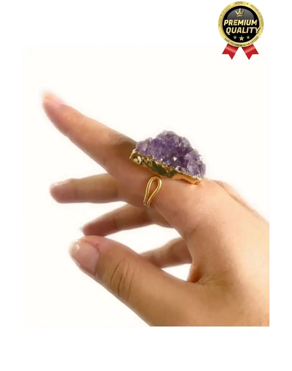 Özel Üretim Altın Pirinç Kaplama Vintage Görünümlü Şık Tasarımlı Ayarlanabilir Doğal Taş Kadın Yüzük