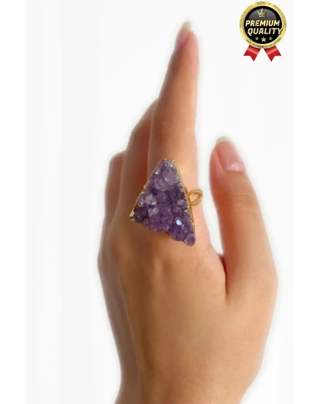 Özel Üretim Altın Pirinç Kaplama Vintage Görünümlü Şık Tasarımlı Ayarlanabilir Doğal Taş Kadın Yüzük