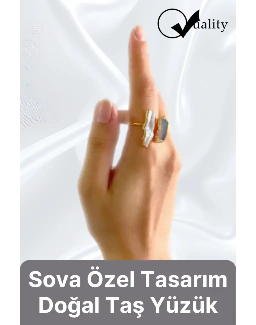 Özel Üretim Altın Pirinç Kaplama Vintage Görünümlü Şık Tasarımlı Ayarlanabilir Doğal Taş Kadın Yüzük