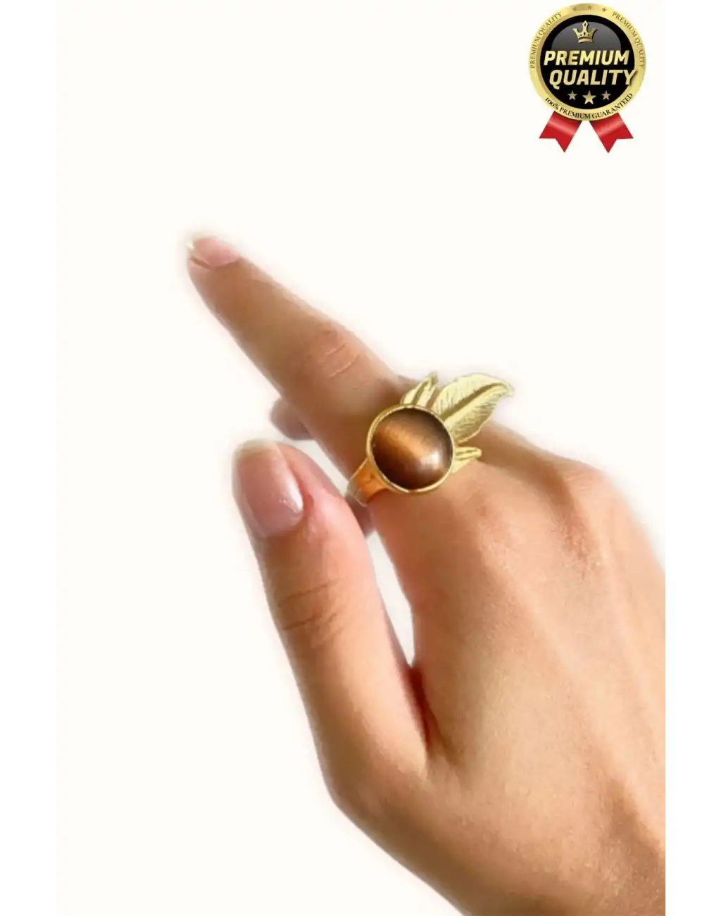 Özel Üretim Altın Pirinç Kaplama Vintage Görünümlü Şık Tasarımlı Ayarlanabilir Doğal Taş Kadın Yüzük