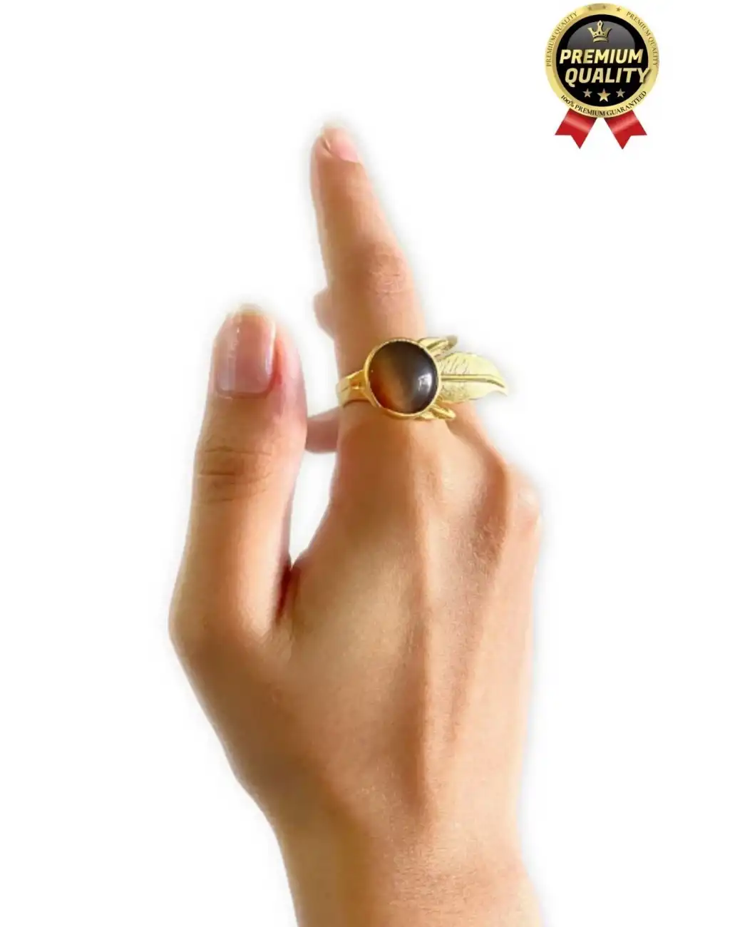 Özel Üretim Altın Pirinç Kaplama Vintage Görünümlü Şık Tasarımlı Ayarlanabilir Doğal Taş Kadın Yüzük
