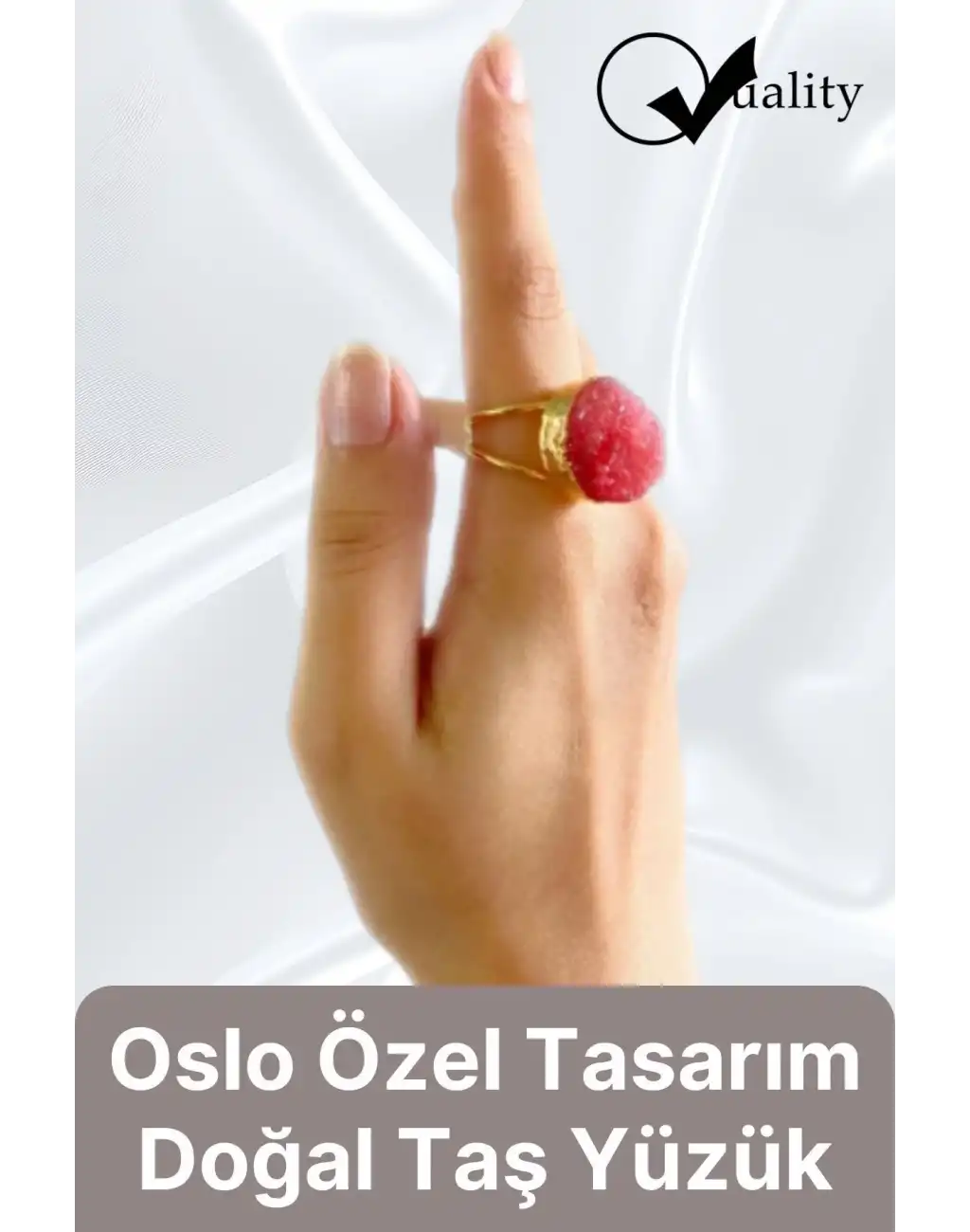 Özel Üretim Altın Pirinç Kaplama Vintage Görünümlü Şık Tasarımlı Ayarlanabilir Doğal Taş Kadın Yüzük