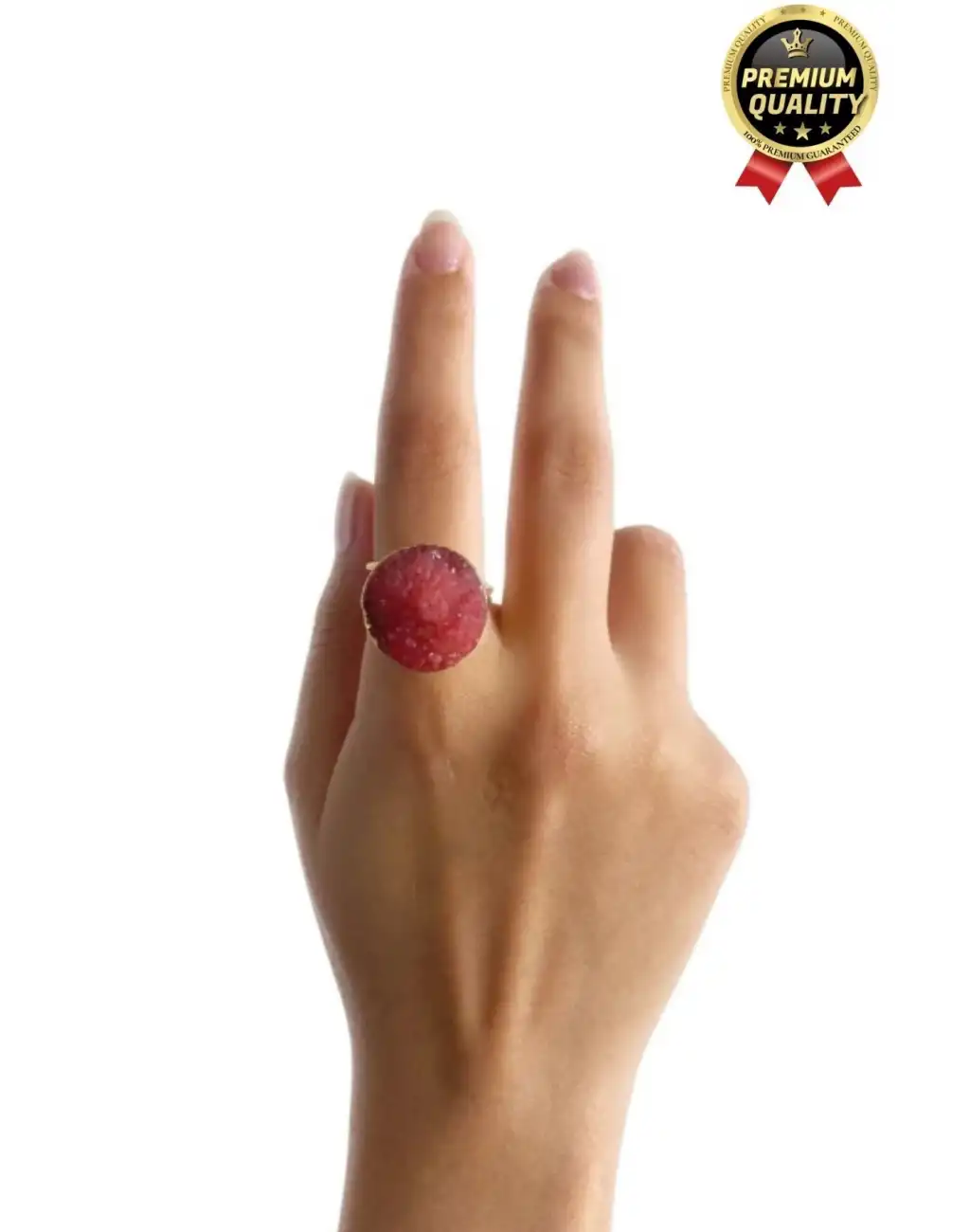 Özel Üretim Altın Pirinç Kaplama Vintage Görünümlü Şık Tasarımlı Ayarlanabilir Doğal Taş Kadın Yüzük