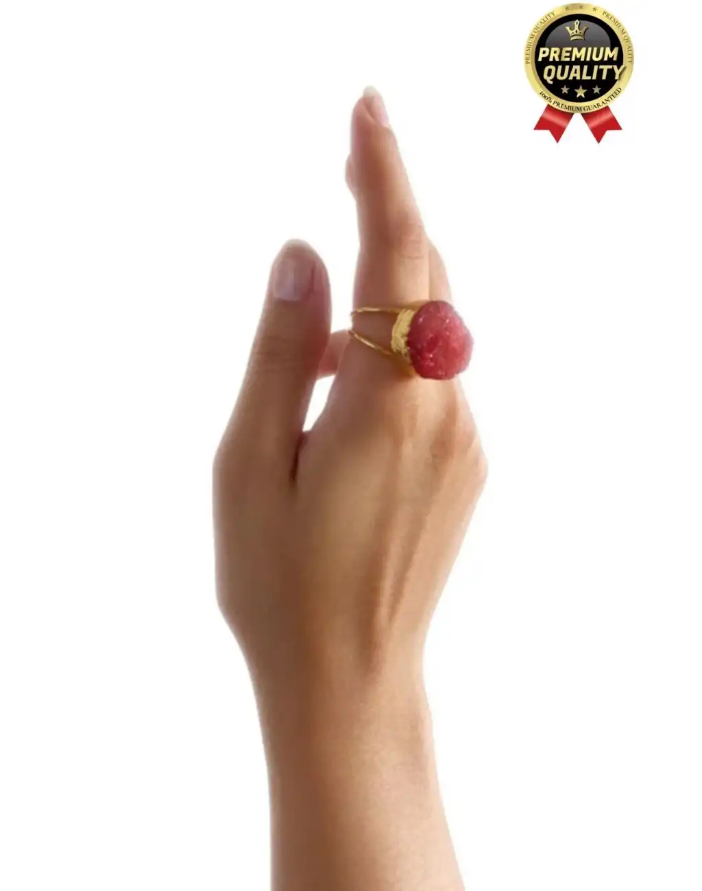 Özel Üretim Altın Pirinç Kaplama Vintage Görünümlü Şık Tasarımlı Ayarlanabilir Doğal Taş Kadın Yüzük