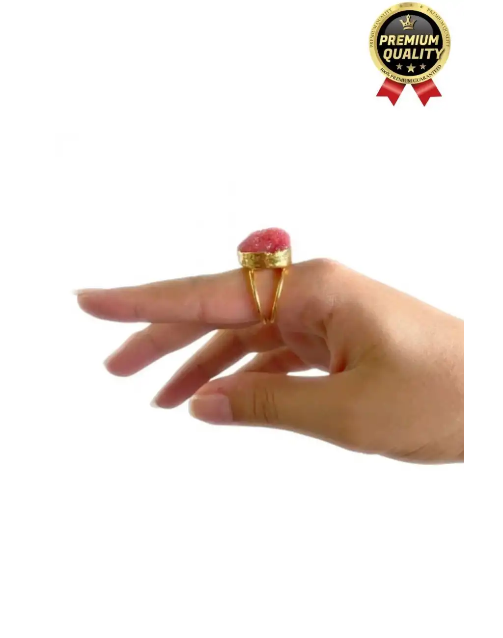 Özel Üretim Altın Pirinç Kaplama Vintage Görünümlü Şık Tasarımlı Ayarlanabilir Doğal Taş Kadın Yüzük