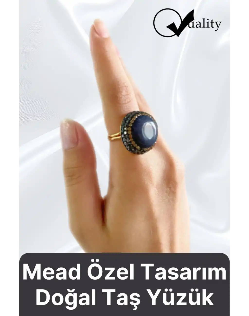 Özel Üretim Altın Pirinç Kaplama Vintage Görünümlü Şık Tasarımlı Ayarlanabilir Doğal Taş Kadın Yüzük