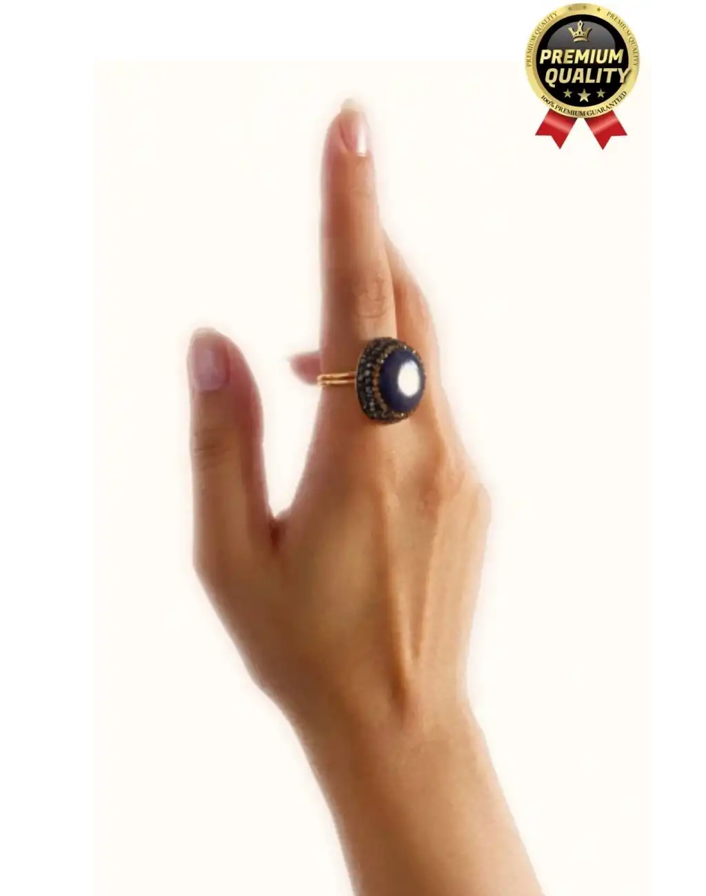 Özel Üretim Altın Pirinç Kaplama Vintage Görünümlü Şık Tasarımlı Ayarlanabilir Doğal Taş Kadın Yüzük