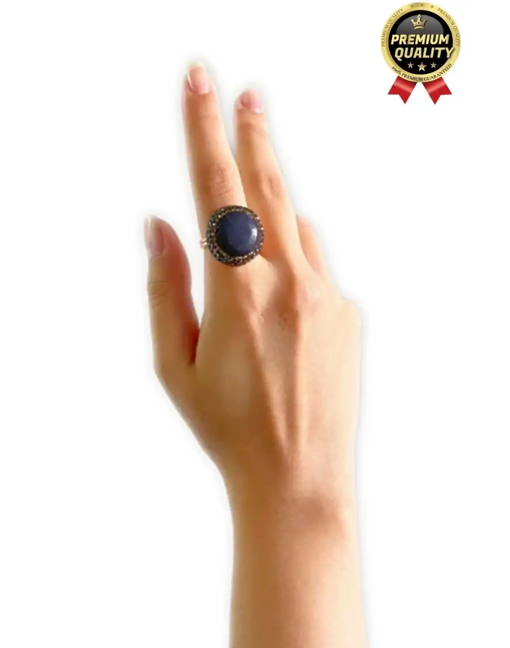 Özel Üretim Altın Pirinç Kaplama Vintage Görünümlü Şık Tasarımlı Ayarlanabilir Doğal Taş Kadın Yüzük