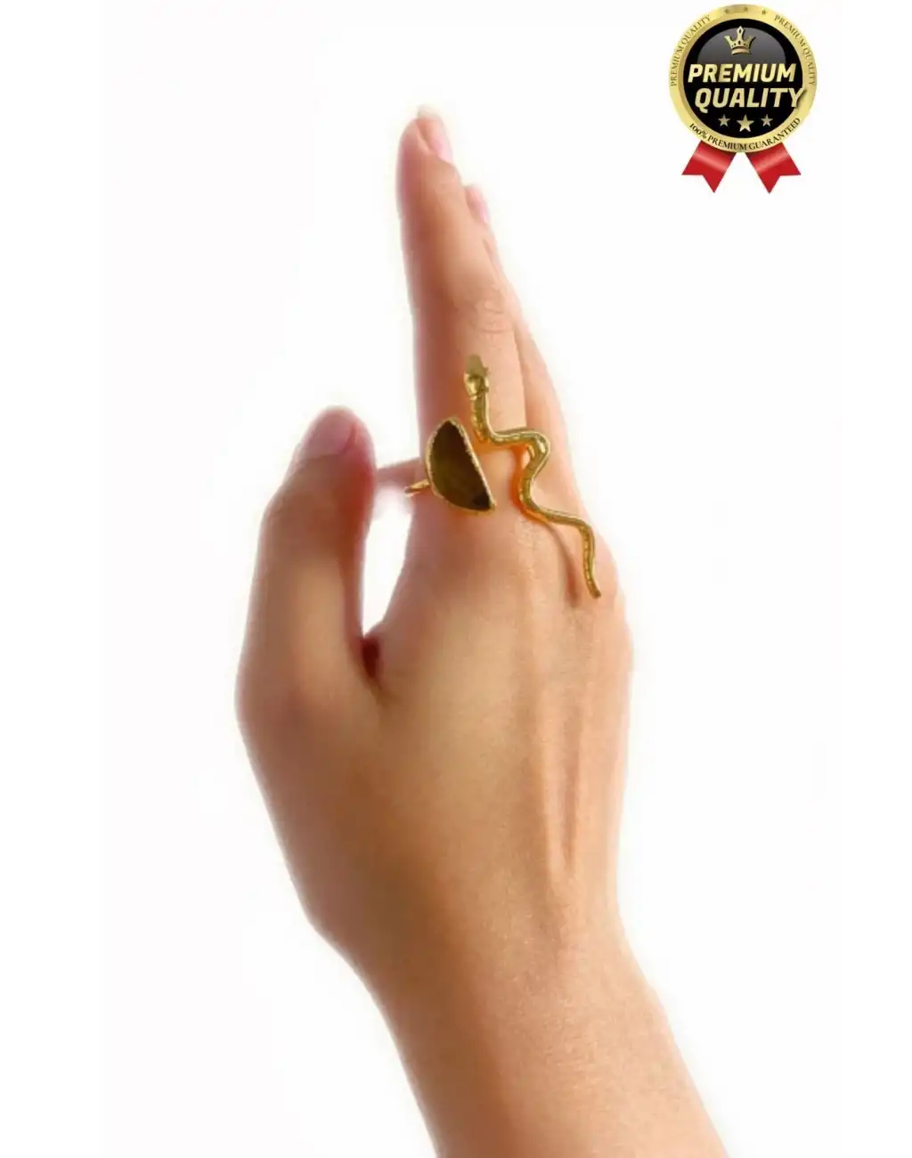 Özel Üretim Altın Pirinç Kaplama Vintage Görünümlü Şık Tasarımlı Ayarlanabilir Doğal Taş Kadın Yüzük