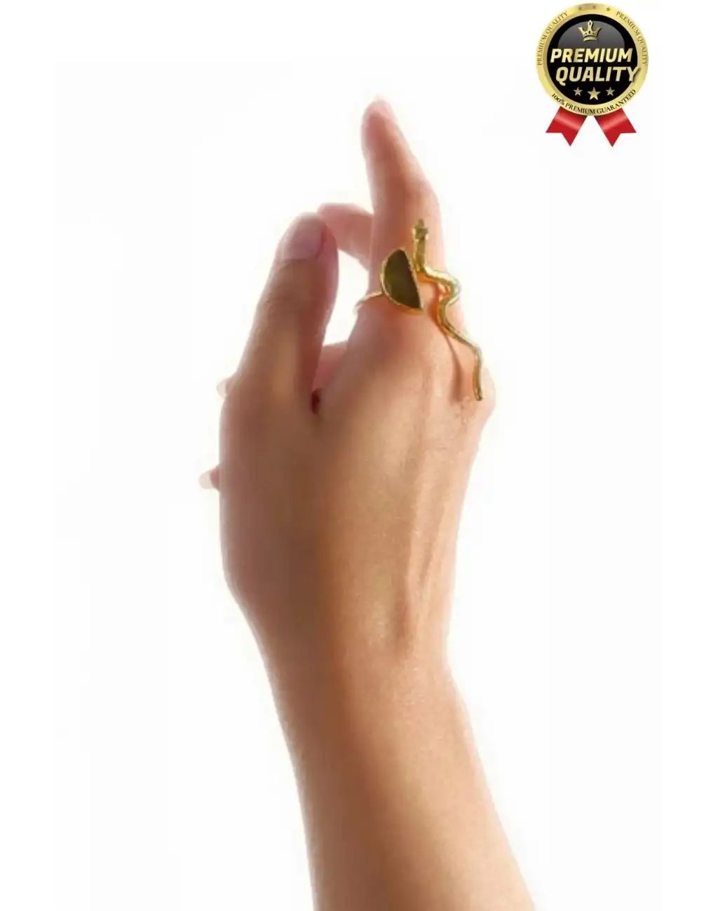 Özel Üretim Altın Pirinç Kaplama Vintage Görünümlü Şık Tasarımlı Ayarlanabilir Doğal Taş Kadın Yüzük