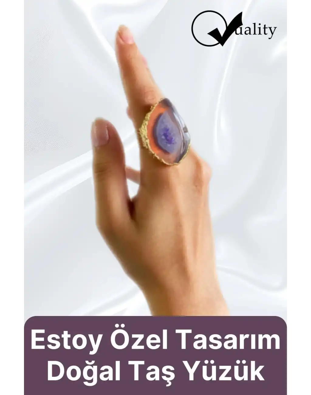 Özel Üretim Altın Pirinç Kaplama Vintage Görünümlü Şık Tasarımlı Ayarlanabilir Doğal Taş Kadın Yüzük