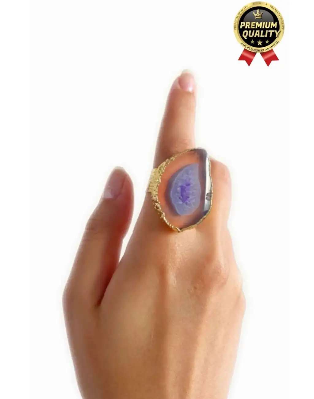 Özel Üretim Altın Pirinç Kaplama Vintage Görünümlü Şık Tasarımlı Ayarlanabilir Doğal Taş Kadın Yüzük