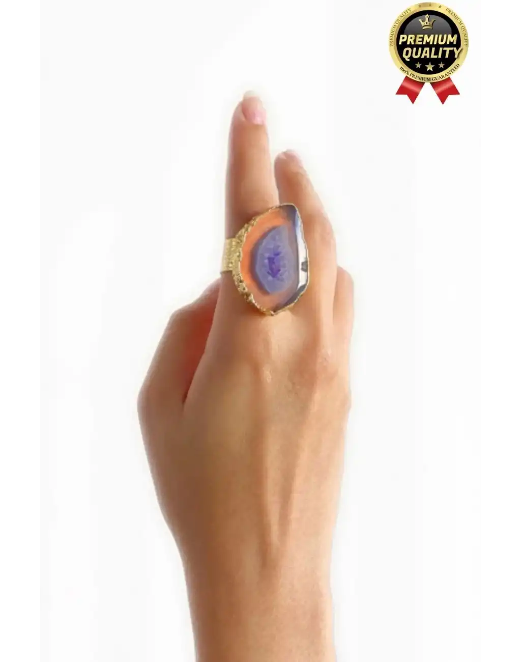 Özel Üretim Altın Pirinç Kaplama Vintage Görünümlü Şık Tasarımlı Ayarlanabilir Doğal Taş Kadın Yüzük