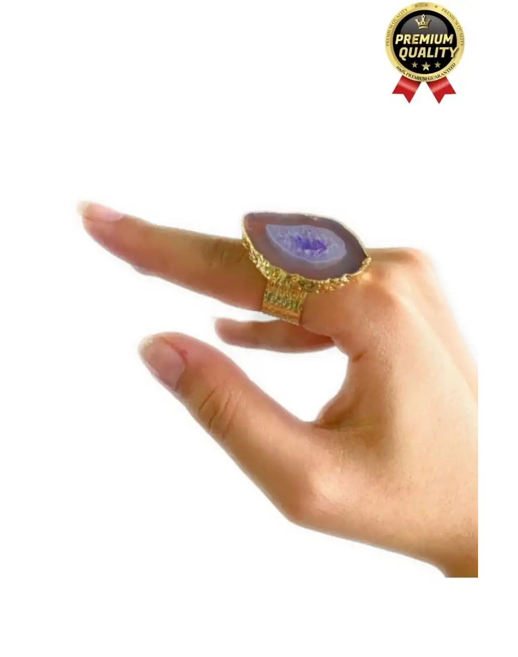 Özel Üretim Altın Pirinç Kaplama Vintage Görünümlü Şık Tasarımlı Ayarlanabilir Doğal Taş Kadın Yüzük