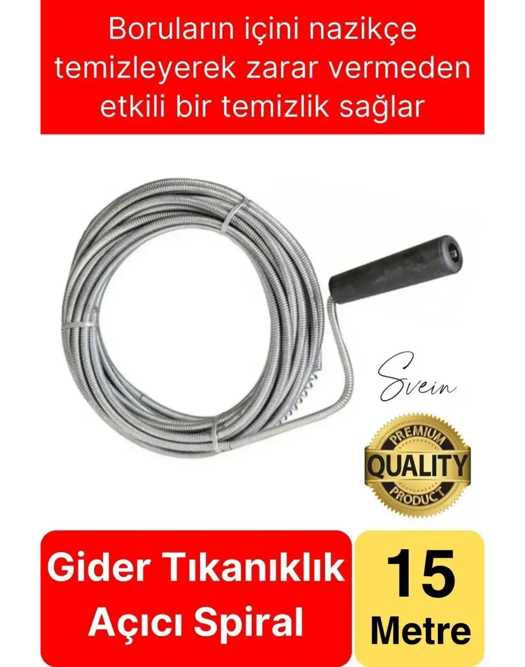 Premium 15 Metre Tıkanıklık Kanal Açma Klozet Gider Açıcı Boru Temizleme Spiral Tel Susta Manuel Uç