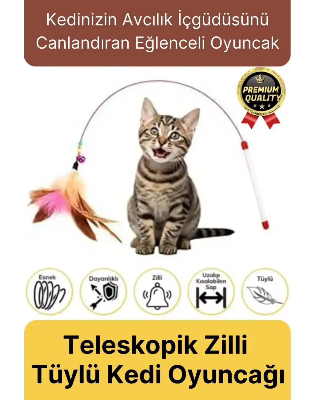 Özel Üretim Bükülebilir Elastik Çanlı Eğlenceli Teleskopik Zilli Tüylü Kedi Oyuncağı Oyun Oltası