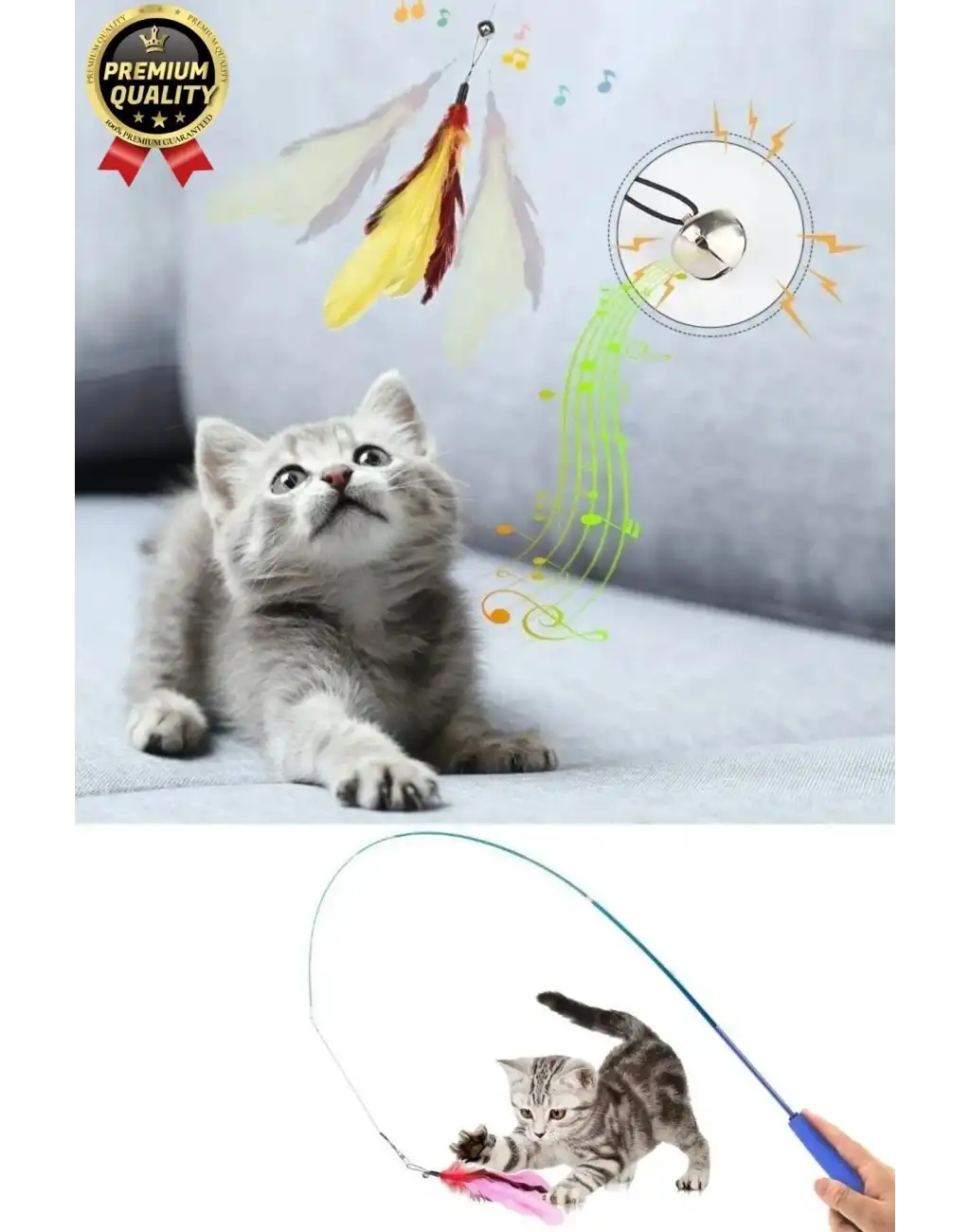 Özel Üretim Bükülebilir Elastik Çanlı Eğlenceli Teleskopik Zilli Tüylü Kedi Oyuncağı Oyun Oltası