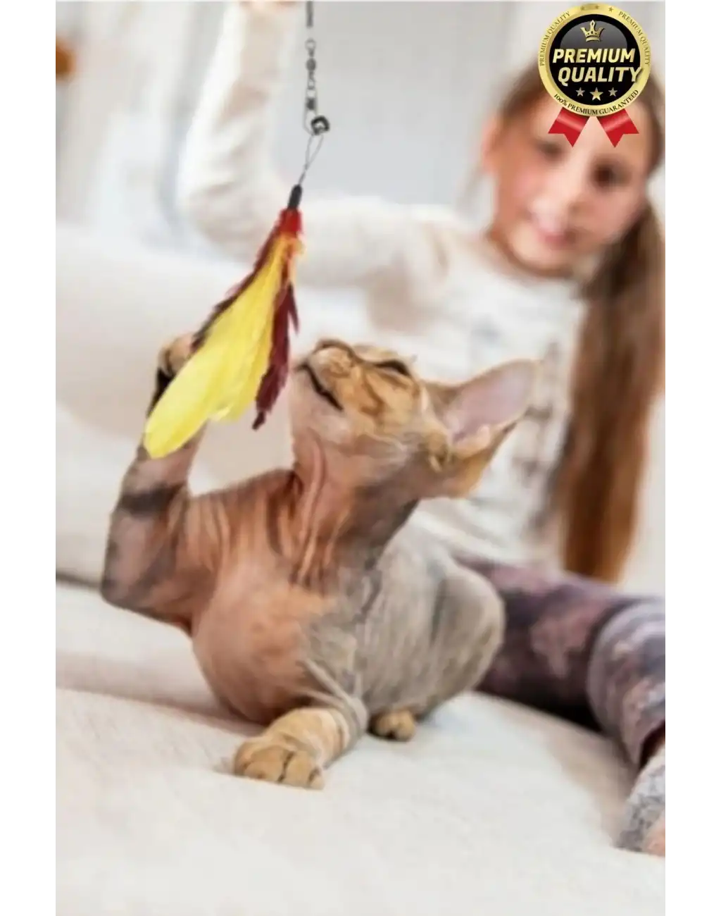 Özel Üretim Bükülebilir Elastik Çanlı Eğlenceli Teleskopik Zilli Tüylü Kedi Oyuncağı Oyun Oltası