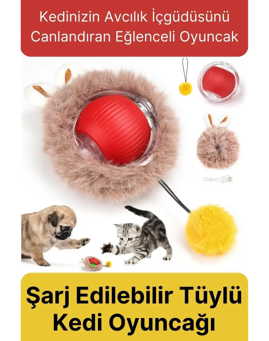 Özel Üretim Yumuşak Küçük Boyutlu Şarj Edilebilir Etkileşimli Eğlenceli Yuvarlanan Kedi Top Oyuncağı