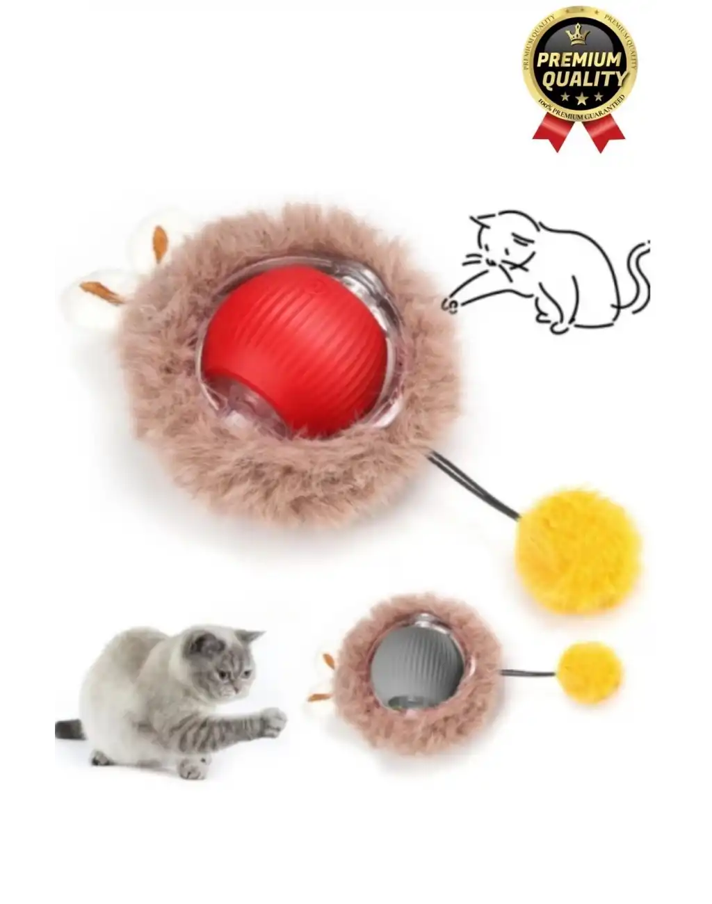 Özel Üretim Yumuşak Küçük Boyutlu Şarj Edilebilir Etkileşimli Eğlenceli Yuvarlanan Kedi Top Oyuncağı