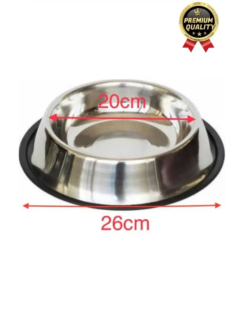 Premium Uzun Ömürlü Sağlam Kaymaz Kauçuk Taban Paslanmaz Çelik Metal Kedi Köpek Mama Su Kabı 26 Cm