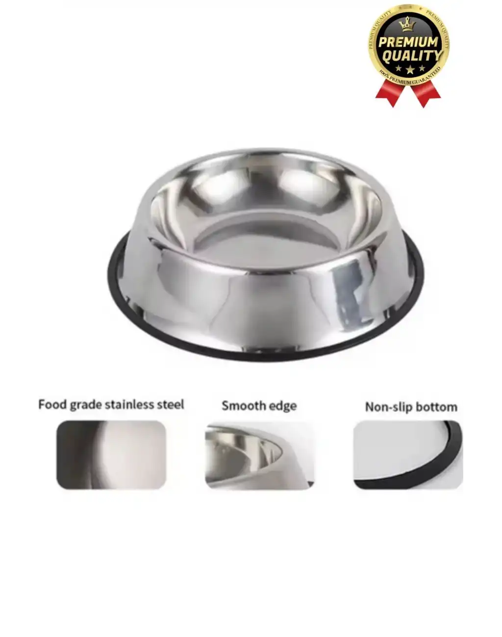 Premium Uzun Ömürlü Sağlam Kaymaz Kauçuk Taban Paslanmaz Çelik Metal Kedi Köpek Mama Su Kabı 34 cm