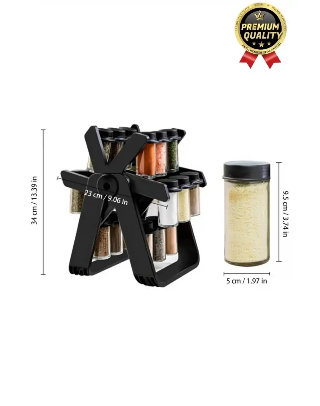 Özel Üretim Dayanıklı 360° Dönebilen Düzenleyici Standlı 18 Adet 100ml Cam Baharatlık 34x26x23 cm