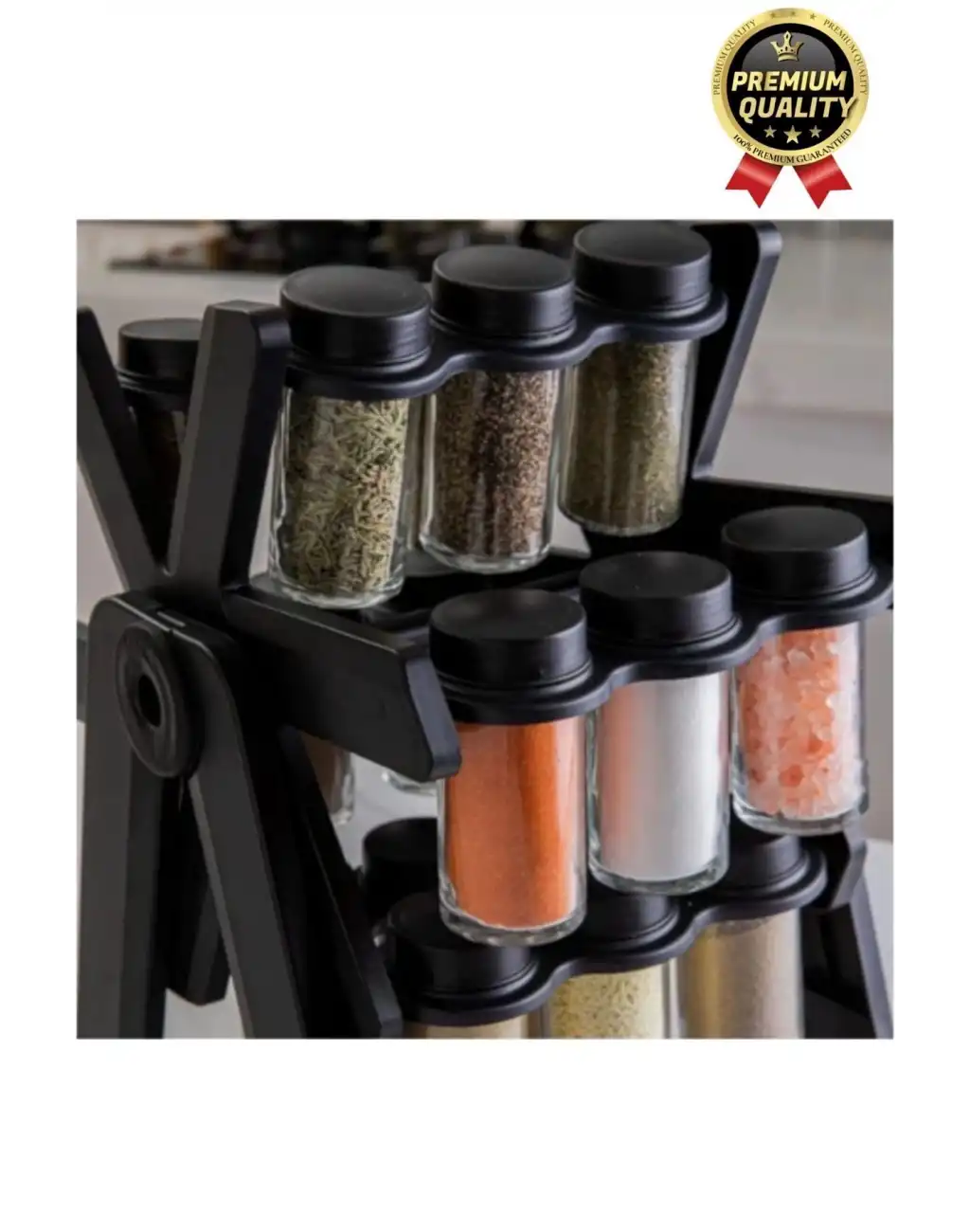 Özel Üretim Dayanıklı 360° Dönebilen Düzenleyici Standlı 18 Adet 100ml Cam Baharatlık 34x26x23 cm