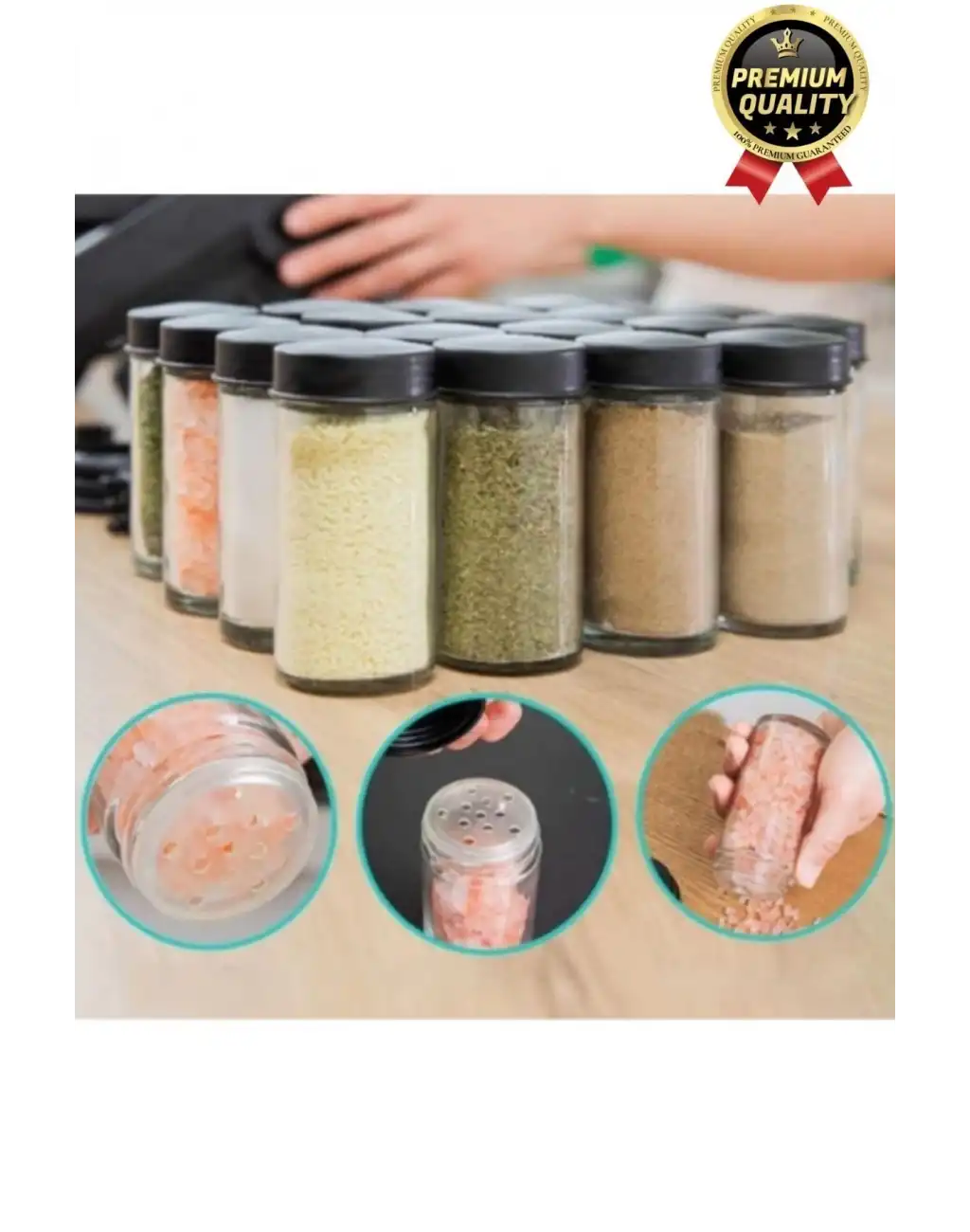 Özel Üretim Dayanıklı 360° Dönebilen Düzenleyici Standlı 18 Adet 100ml Cam Baharatlık 34x26x23 cm