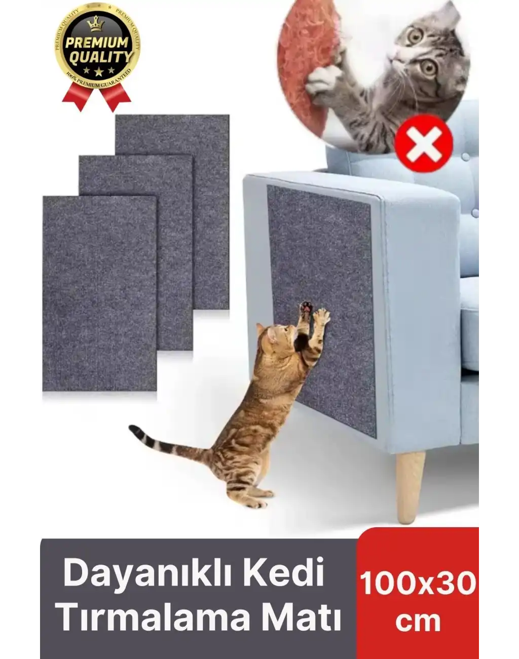 Dayanıklı Kolay Uygulanabilir Yapıştırılabilir Eşya Mobilya Koruyucu Kedi Tırmalama Matı 100 x 30 cm