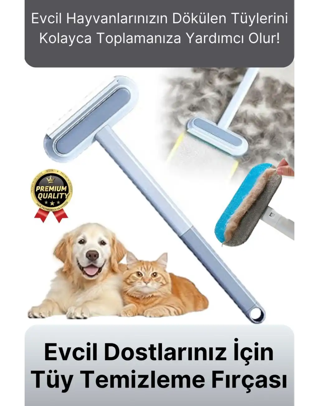 Çok Amaçlı Çift Taraflı Uzun Saplı Koltuk Halı Hijyeni Kedi Köpek Evcil Hayvan Tüy Temizleme Fırçası