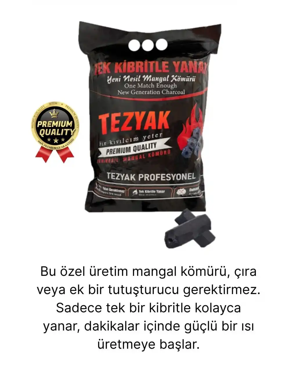 Özel Üretim Pratik Kullanımlı Piknik Odun Çıra Gerektirmeyen Tek Kibritle Yanan Mangal Kömürü 2 KG