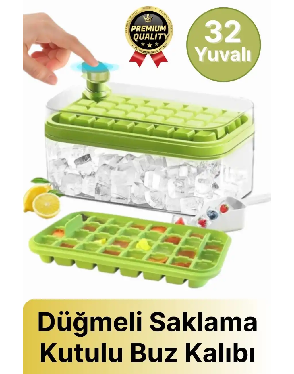 Yeni Seri Pratik Dondurucu Geniş Kapasite Silikon Düğmeli Basmalı Saklama Kutulu 32li Buz Kalıbı