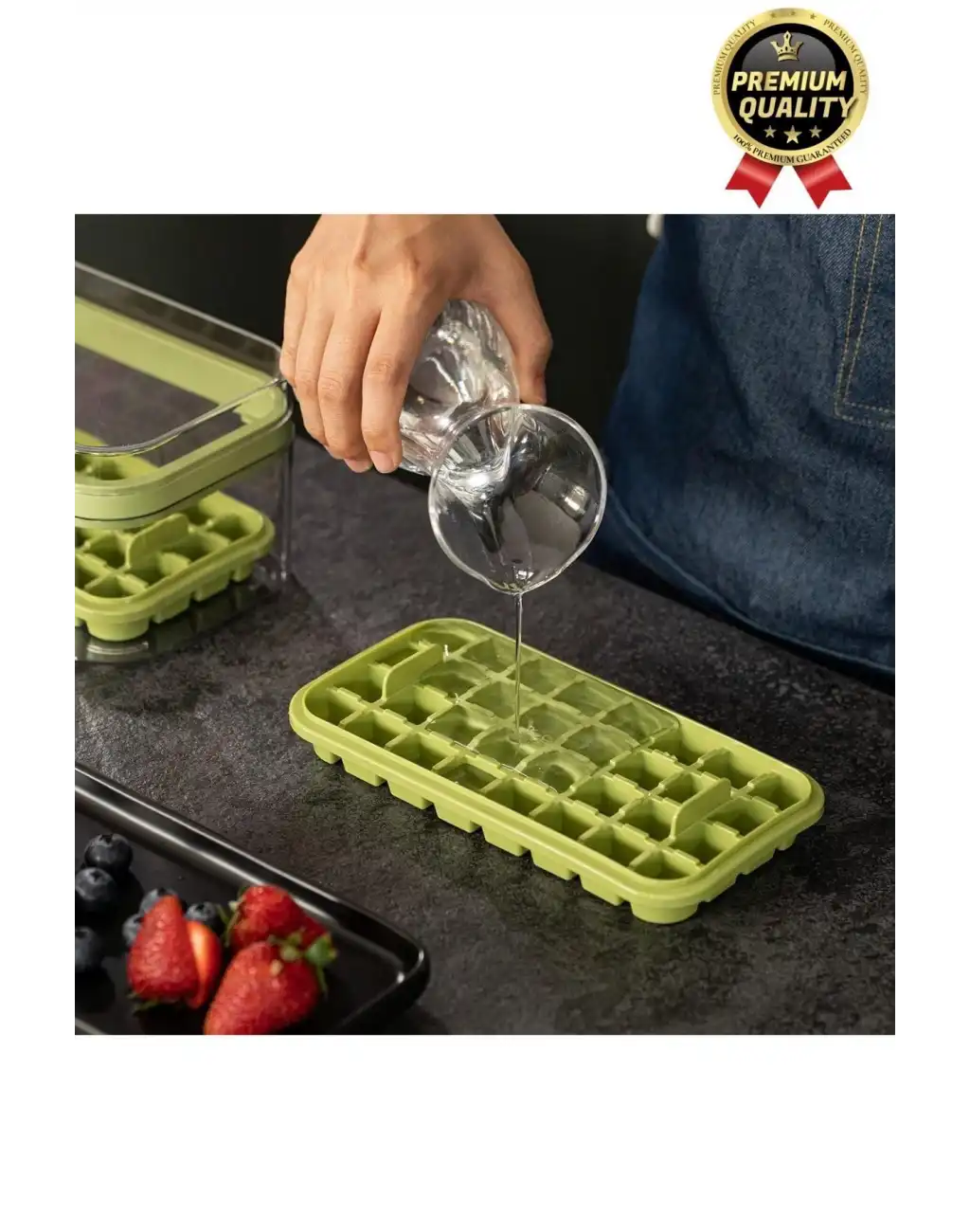 Yeni Seri Pratik Dondurucu Geniş Kapasite Silikon Düğmeli Basmalı Saklama Kutulu 32li Buz Kalıbı