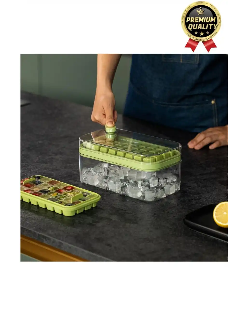 Yeni Seri Pratik Dondurucu Geniş Kapasite Silikon Düğmeli Basmalı Saklama Kutulu 32li Buz Kalıbı