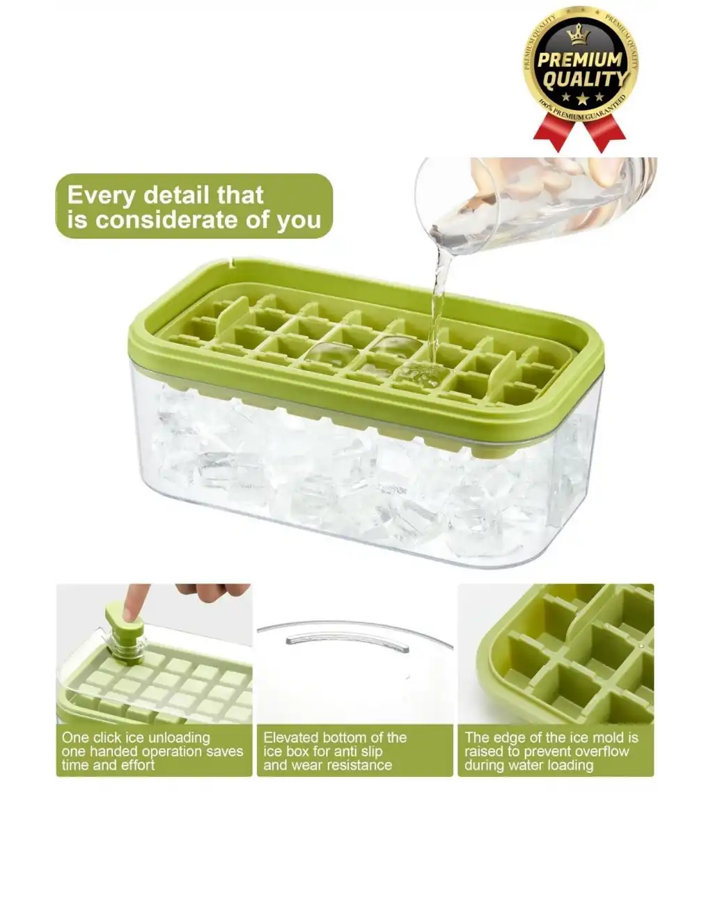 Yeni Seri Pratik Dondurucu Geniş Kapasite Silikon Düğmeli Basmalı Saklama Kutulu 32li Buz Kalıbı