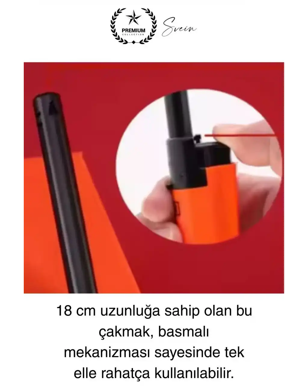 Premium 18 cm Basmalı Uzun Mutfak Çakmağı Gazlı Doldurulabilir Mum Mangal Kamp İçin Normal Alev