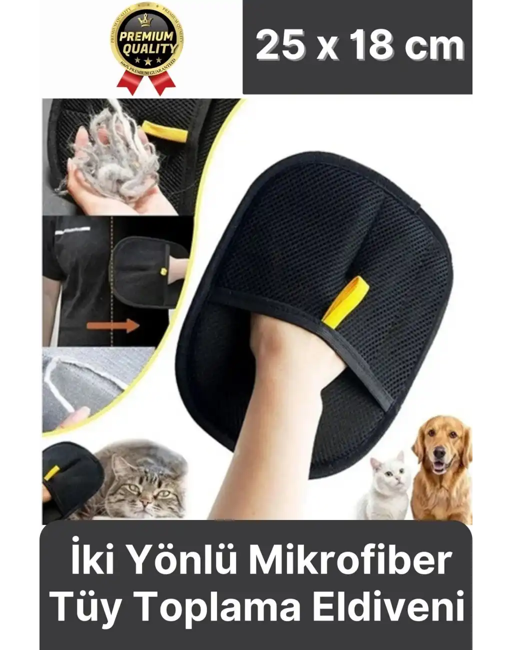 Yeniden Kullanılabilir İki Yönlü Mikrofiber Kedi Köpek Evcil Hayvan Tüy Toplama Eldiveni 25 x 18 cm