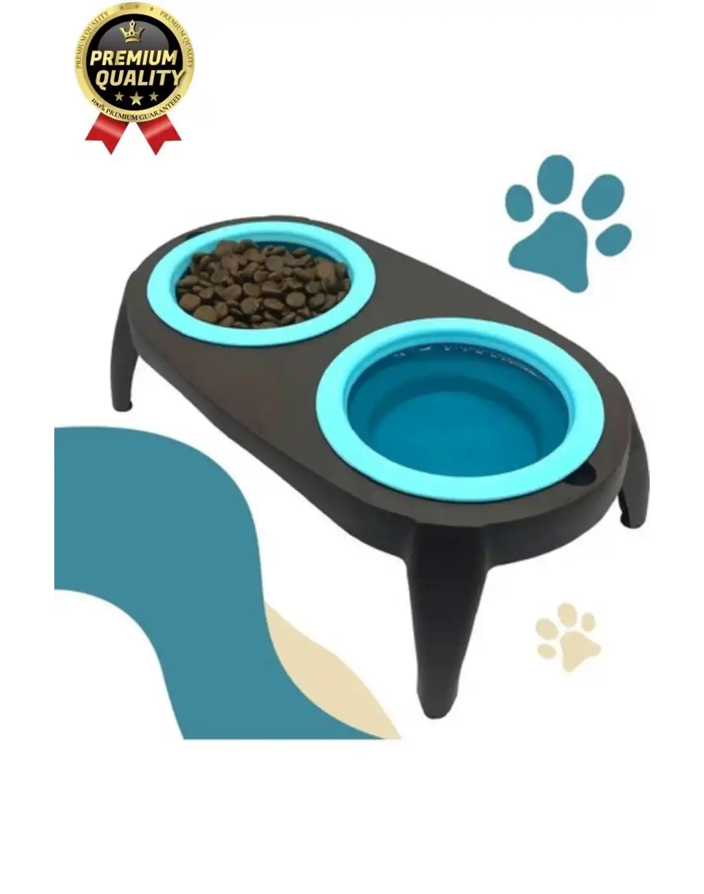Yeni Seri Ayarlanabilir Ergonomik Portatif Katlanabilir İkili Kedi Köpek Mama Su Kabı Standı 500 Ml